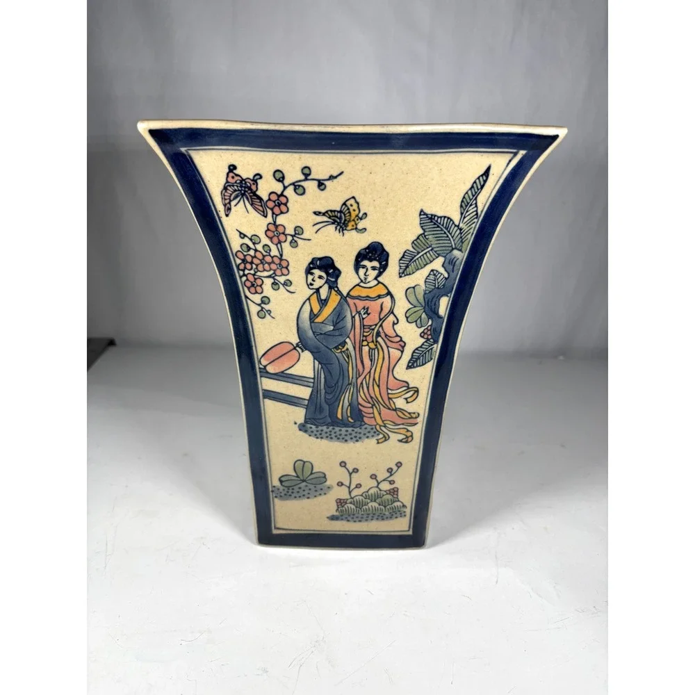 Vintage Asian Inspired‎ Ceramic Vase Geisha Women Butterfly Motif 10
